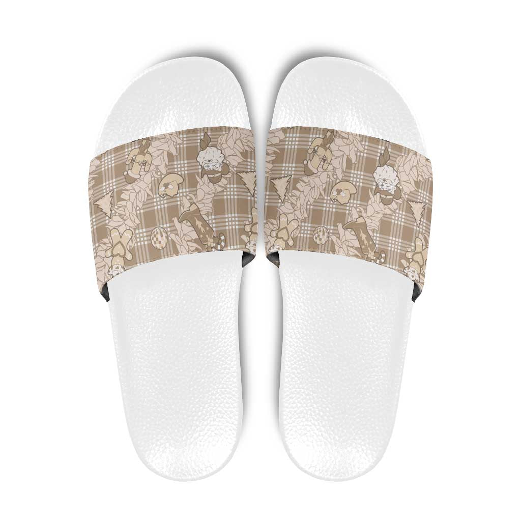 Khaki Palaka Hawaii Cowboy Christmas Slide Sandals Paniolo Mix Maile Lei LT7 Beige - Polynesian Pride