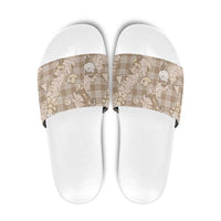 Khaki Palaka Hawaii Cowboy Christmas Slide Sandals Paniolo Mix Maile Lei LT7 Beige - Polynesian Pride