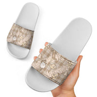 Khaki Palaka Hawaii Cowboy Christmas Slide Sandals Paniolo Mix Maile Lei LT7 - Polynesian Pride