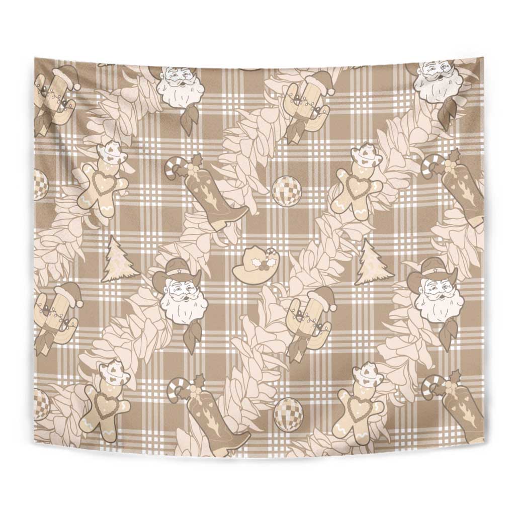 Khaki Palaka Hawaii Cowboy Christmas Tapestry Paniolo Mix Maile Lei - Polynesian Pride