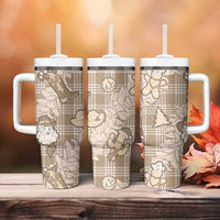 Khaki Palaka Hawaii Cowboy Christmas Tumbler With Handle Paniolo Mix Maile Lei - Polynesian Pride