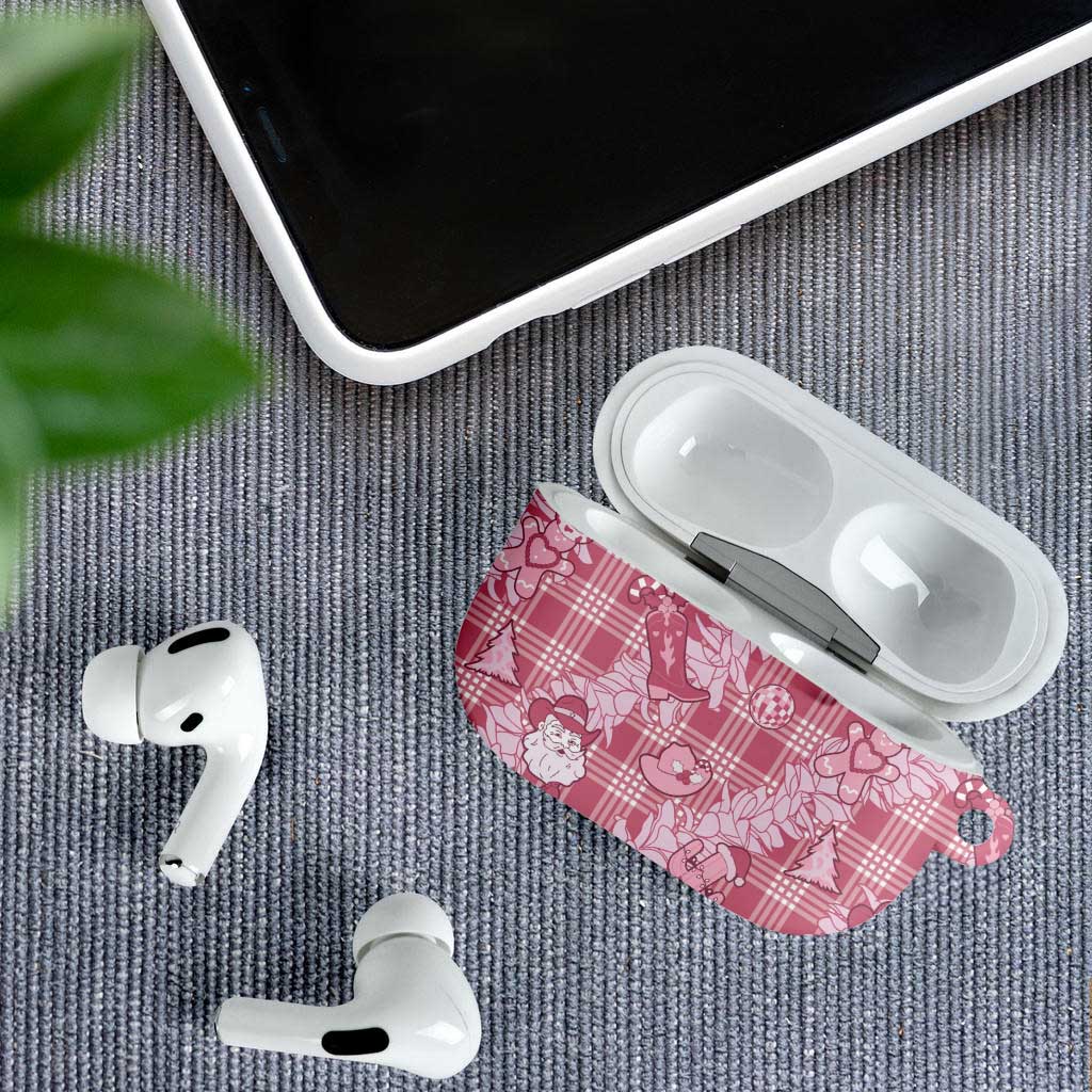 Pink Palaka Hawaii Cowboy Christmas AirPods Case Paniolo Mix Maile Lei - Polynesian Pride