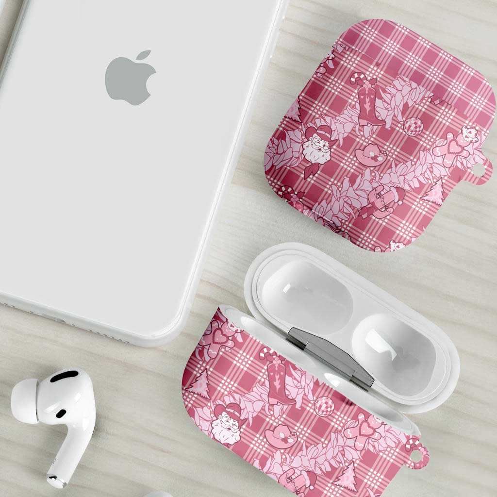 Pink Palaka Hawaii Cowboy Christmas AirPods Case Paniolo Mix Maile Lei - Polynesian Pride