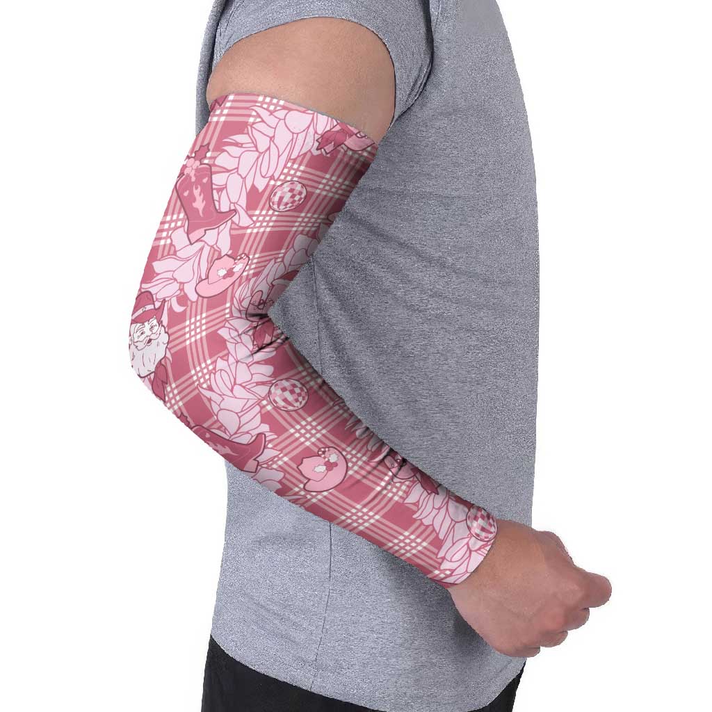 Pink Palaka Hawaii Cowboy Christmas Arm Sleeves Paniolo Mix Maile Lei - Polynesian Pride