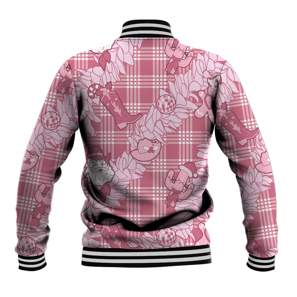 Pink Palaka Hawaii Cowboy Christmas Baseball Jacket Paniolo Mix Maile Lei - Polynesian Pride