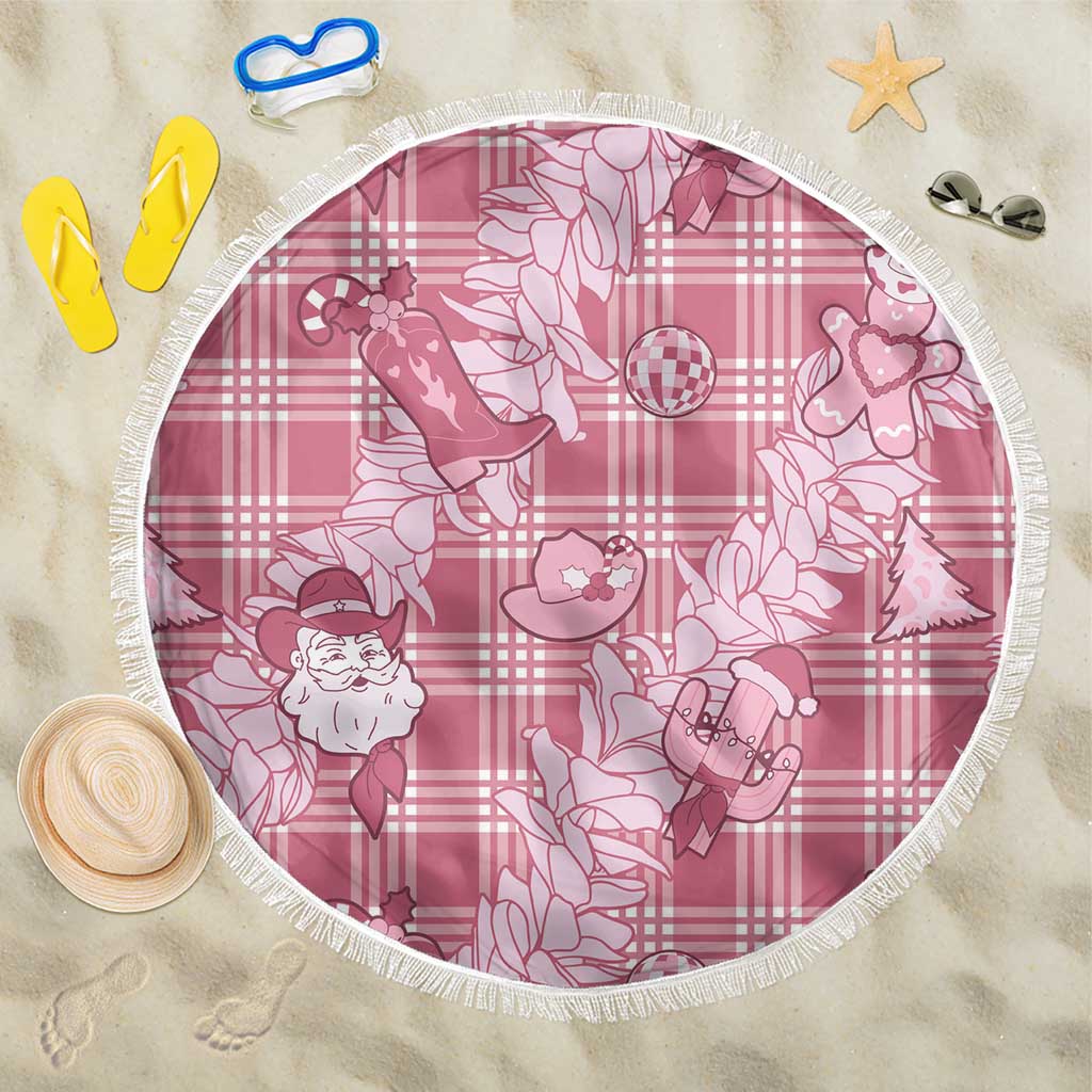 Pink Palaka Hawaii Cowboy Christmas Beach Blanket Paniolo Mix Maile Lei - Polynesian Pride