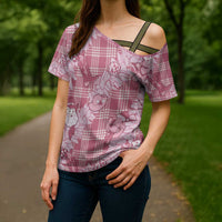 Pink Palaka Hawaii Cowboy Christmas Cross Shoulder Shirt Paniolo Mix Maile Lei - Polynesian Pride