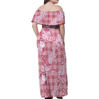 Pink Palaka Hawaii Cowboy Christmas Family Matching Off Shoulder Maxi Dress and Hawaiian Shirt Paniolo Mix Maile Lei - Polynesian Pride