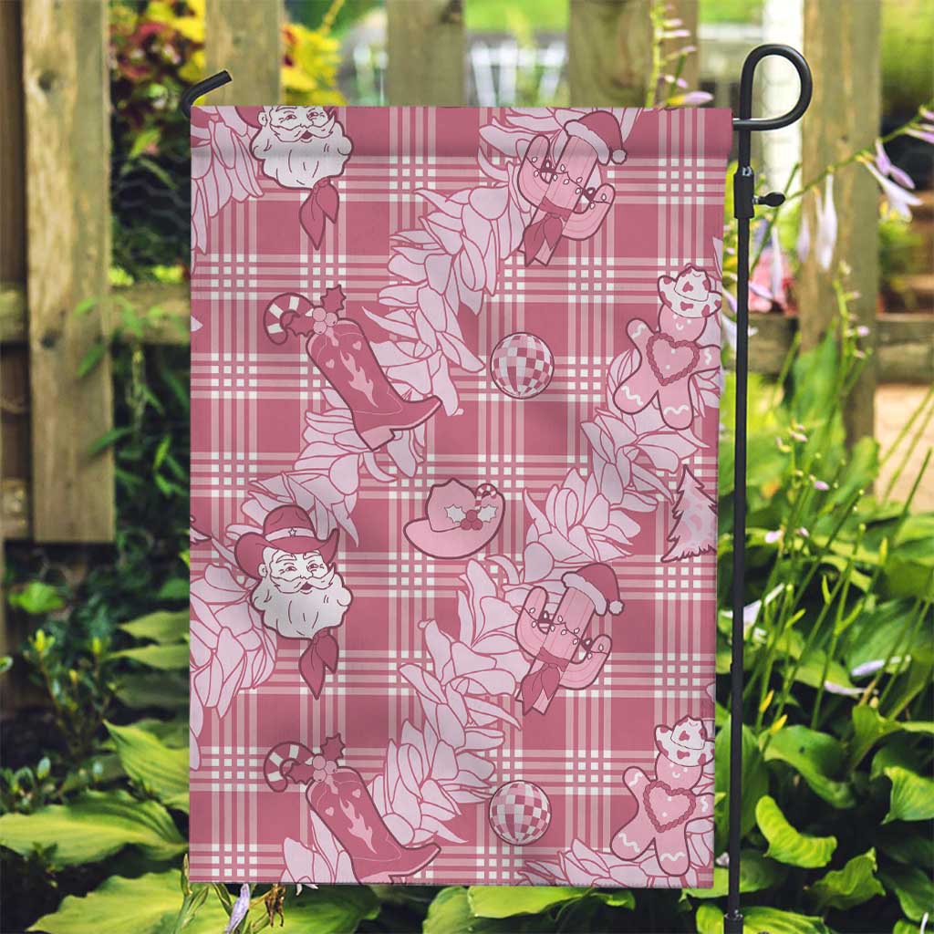 Pink Palaka Hawaii Cowboy Christmas Garden Flag Paniolo Mix Maile Lei - Polynesian Pride