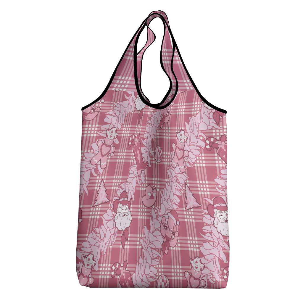Pink Palaka Hawaii Cowboy Christmas Grocery Bag Paniolo Mix Maile Lei - Polynesian Pride