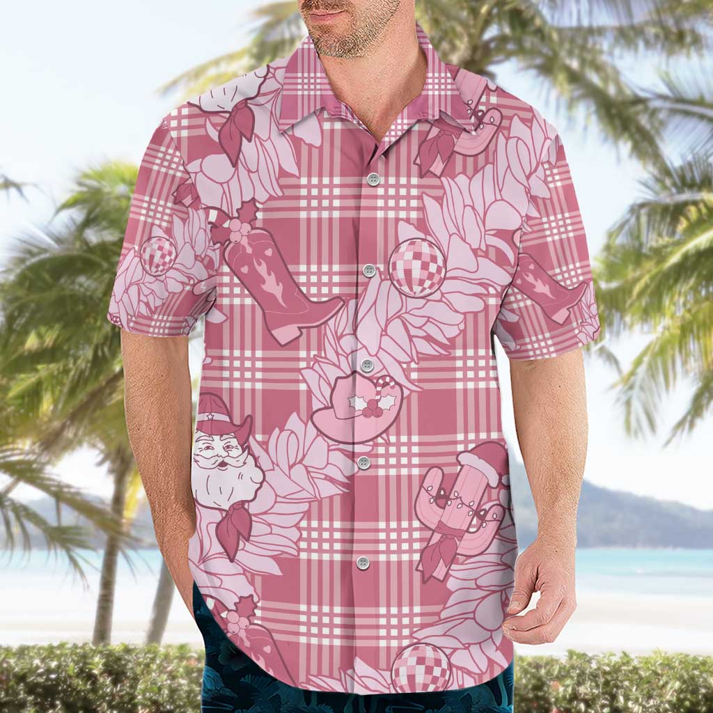 Pink Palaka Hawaii Cowboy Christmas Hawaiian Shirt Paniolo Mix Maile Lei - Polynesian Pride