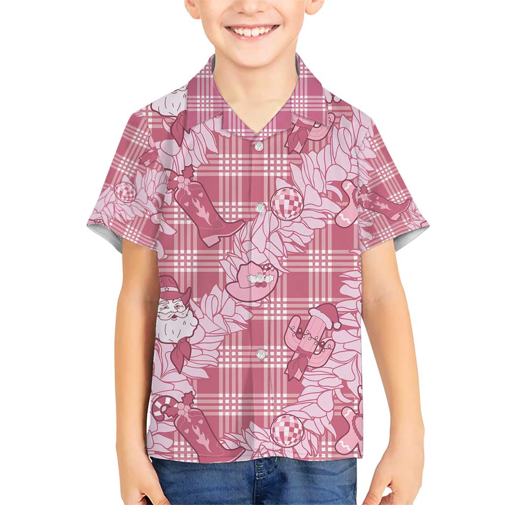 Pink Palaka Hawaii Cowboy Christmas Kid Hawaiian Shirt Paniolo Mix Maile Lei - Polynesian Pride