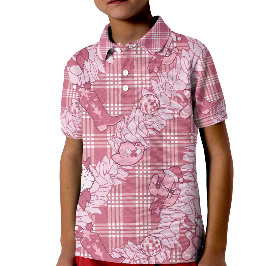 Pink Palaka Hawaii Cowboy Christmas Kid Polo Shirt Paniolo Mix Maile Lei - Polynesian Pride