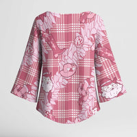 Pink Palaka Hawaii Cowboy Christmas Kimono Sleeve Blouse Paniolo Mix Maile Lei - Polynesian Pride