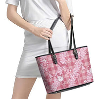 Pink Palaka Hawaii Cowboy Christmas Leather Tote Bag Paniolo Mix Maile Lei - Polynesian Pride