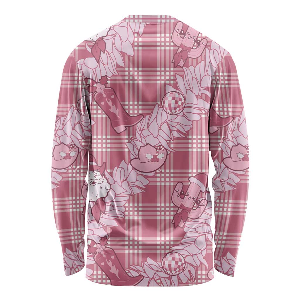 Pink Palaka Hawaii Cowboy Christmas Long Sleeve Shirt Paniolo Mix Maile Lei - Polynesian Pride