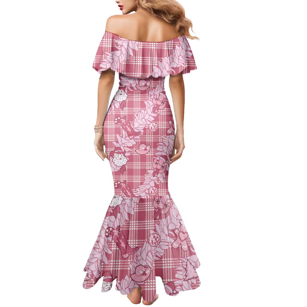 Pink Palaka Hawaii Cowboy Christmas Mermaid Dress Paniolo Mix Maile Lei - Polynesian Pride