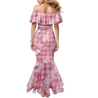 Pink Palaka Hawaii Cowboy Christmas Mermaid Dress Paniolo Mix Maile Lei - Polynesian Pride