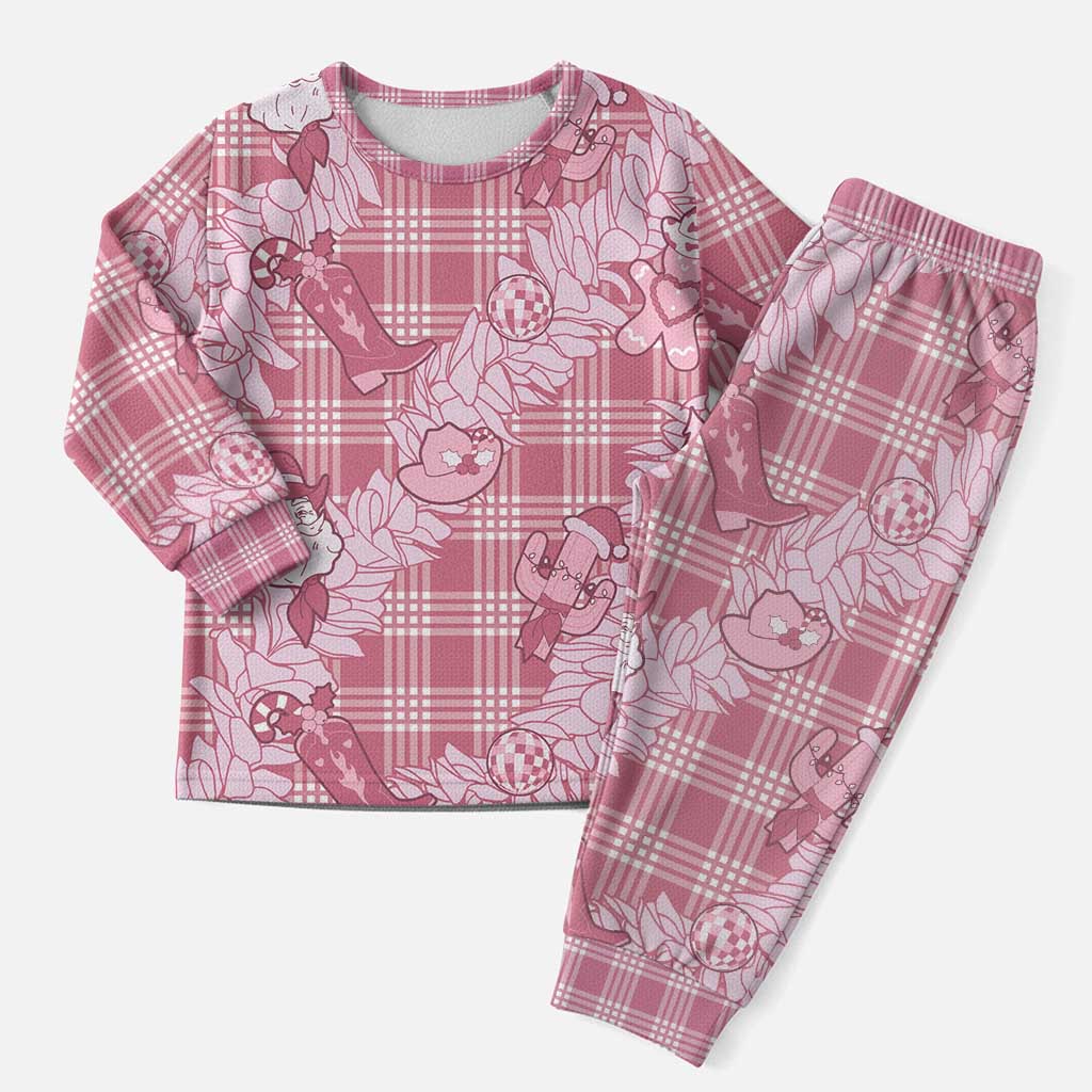 Pink Palaka Hawaii Cowboy Christmas Pajama Set Paniolo Mix Maile Lei - Polynesian Pride