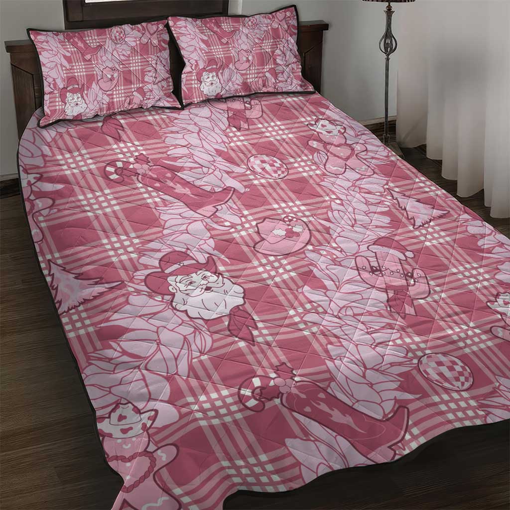 Pink Palaka Hawaii Cowboy Christmas Quilt Bed Set Paniolo Mix Maile Lei - Polynesian Pride