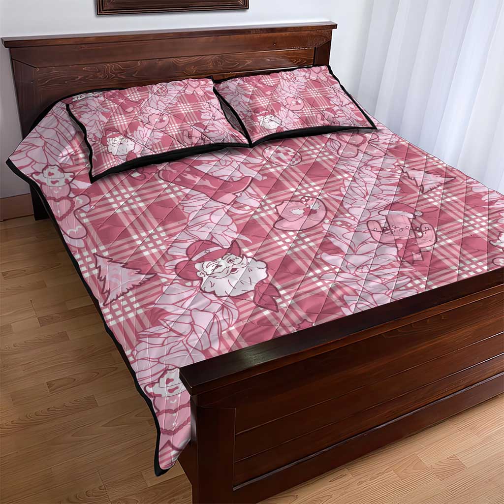 Pink Palaka Hawaii Cowboy Christmas Quilt Bed Set Paniolo Mix Maile Lei - Polynesian Pride