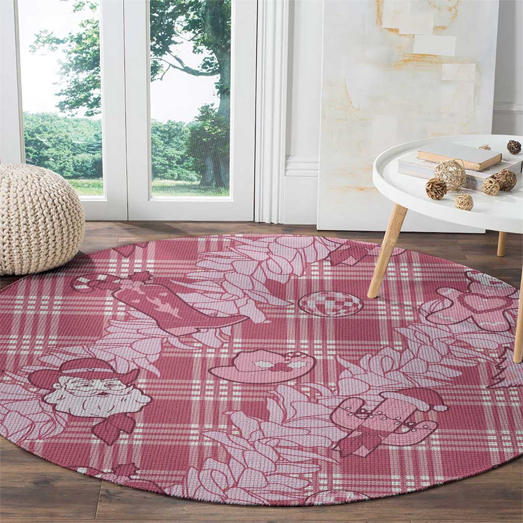 Pink Palaka Hawaii Cowboy Christmas Round Carpet Paniolo Mix Maile Lei - Polynesian Pride