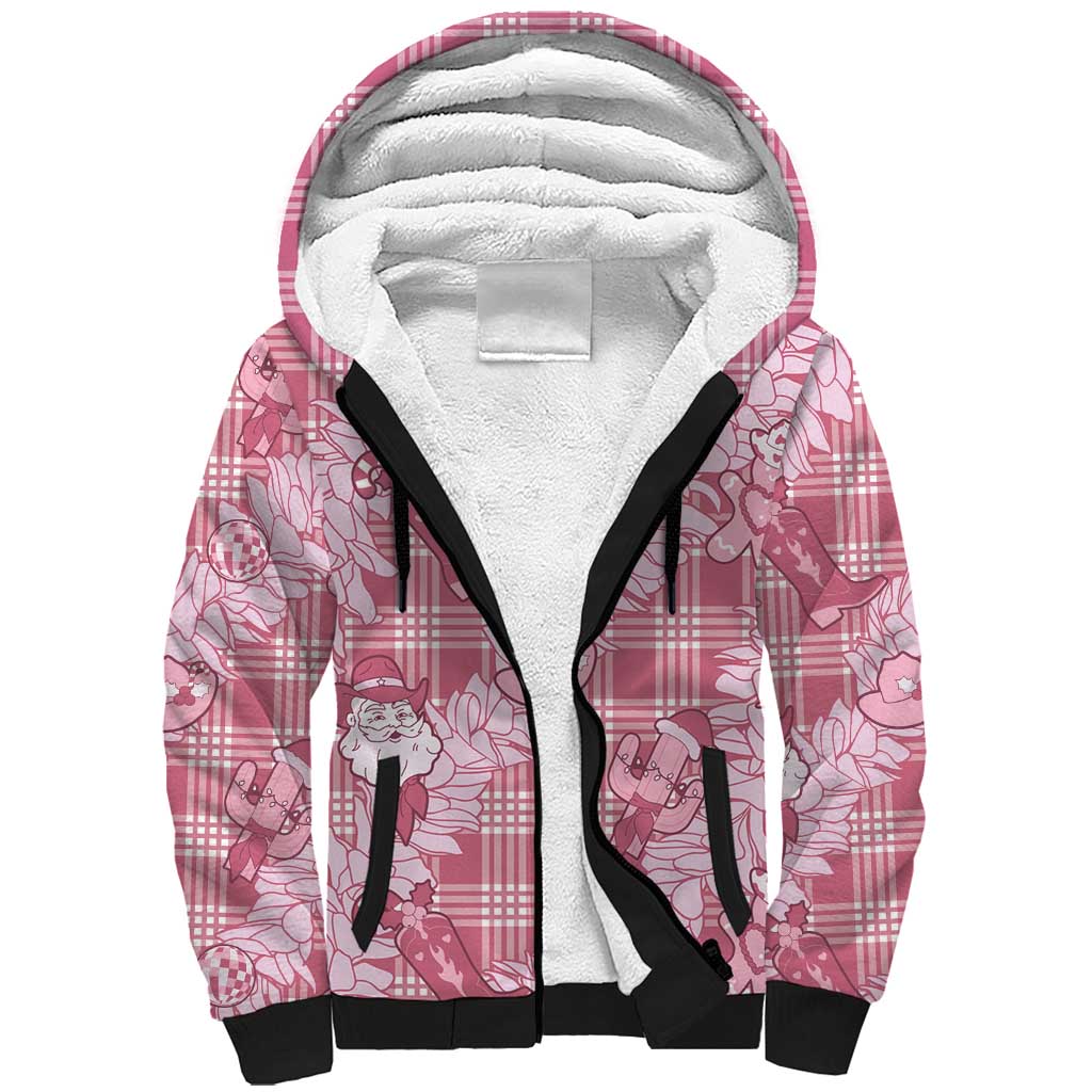 Pink Palaka Hawaii Cowboy Christmas Sherpa Hoodie Paniolo Mix Maile Lei - Polynesian Pride
