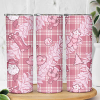 Pink Palaka Hawaii Cowboy Christmas Skinny Tumbler Paniolo Mix Maile Lei - Polynesian Pride