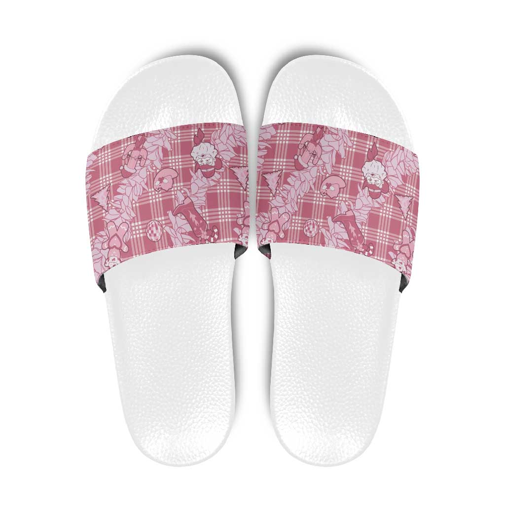Pink Palaka Hawaii Cowboy Christmas Slide Sandals Paniolo Mix Maile Lei - Polynesian Pride