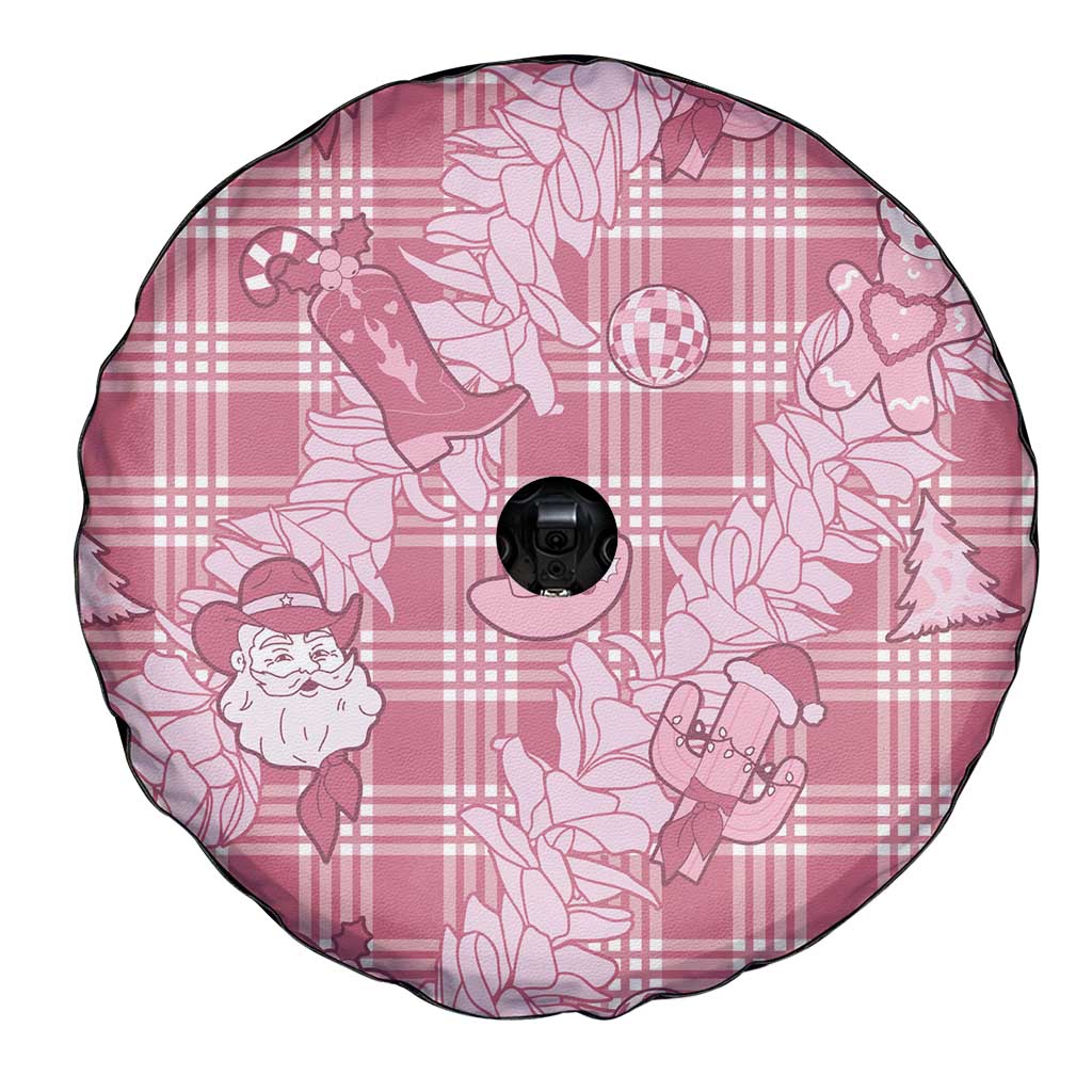 Pink Palaka Hawaii Cowboy Christmas Spare Tire Cover Paniolo Mix Maile Lei - Polynesian Pride