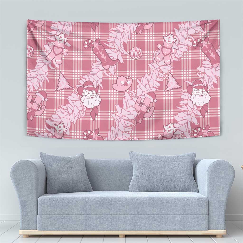 Pink Palaka Hawaii Cowboy Christmas Tapestry Paniolo Mix Maile Lei - Polynesian Pride