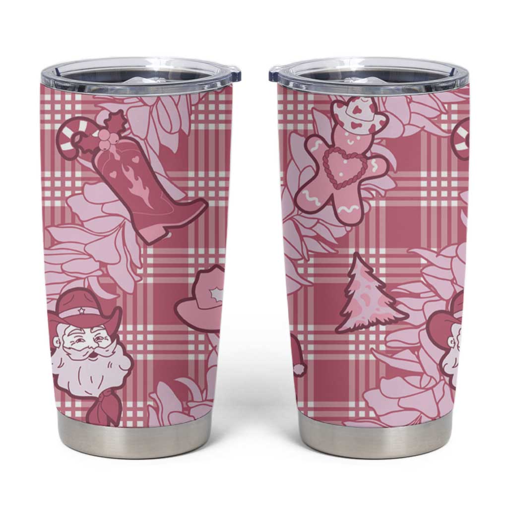 Pink Palaka Hawaii Cowboy Christmas Tumbler Cup Paniolo Mix Maile Lei - Polynesian Pride