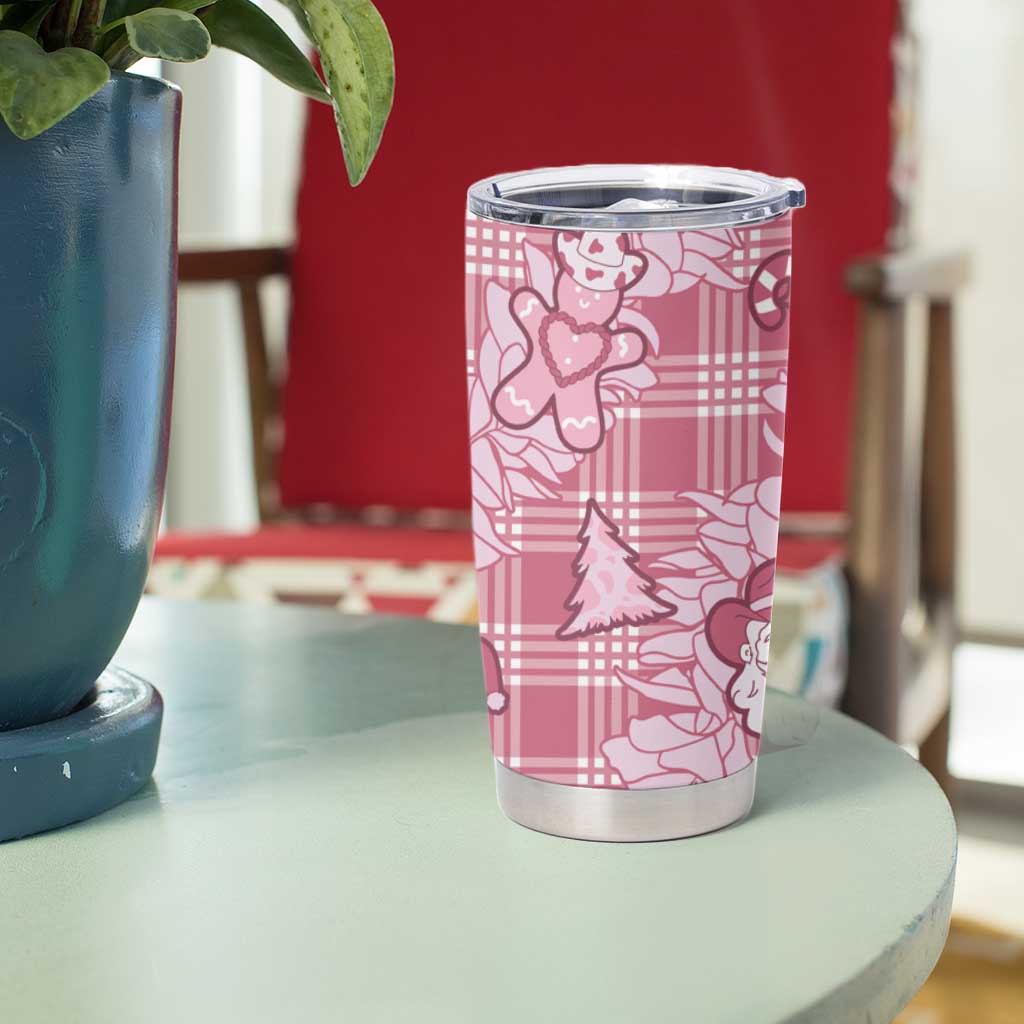 Pink Palaka Hawaii Cowboy Christmas Tumbler Cup Paniolo Mix Maile Lei - Polynesian Pride