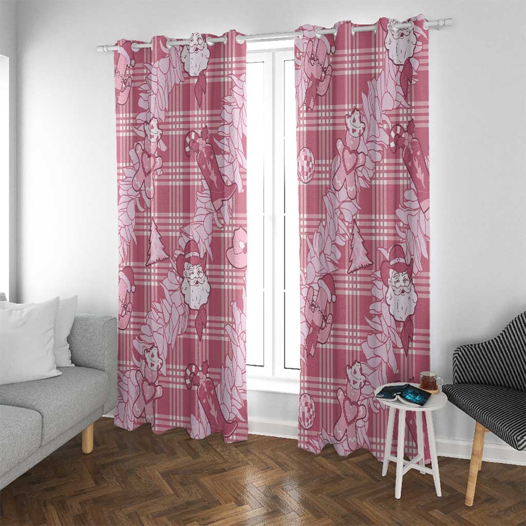 Pink Palaka Hawaii Cowboy Christmas Window Curtain Paniolo Mix Maile Lei - Polynesian Pride
