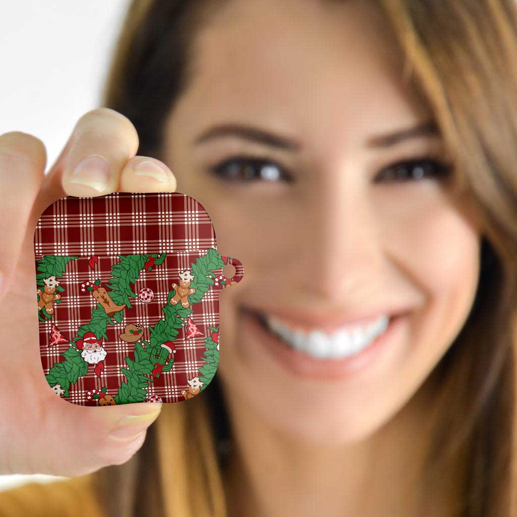 Red Palaka Hawaii Cowboy Christmas AirPods Case Paniolo Mix Maile Lei LT7 - Polynesian Pride