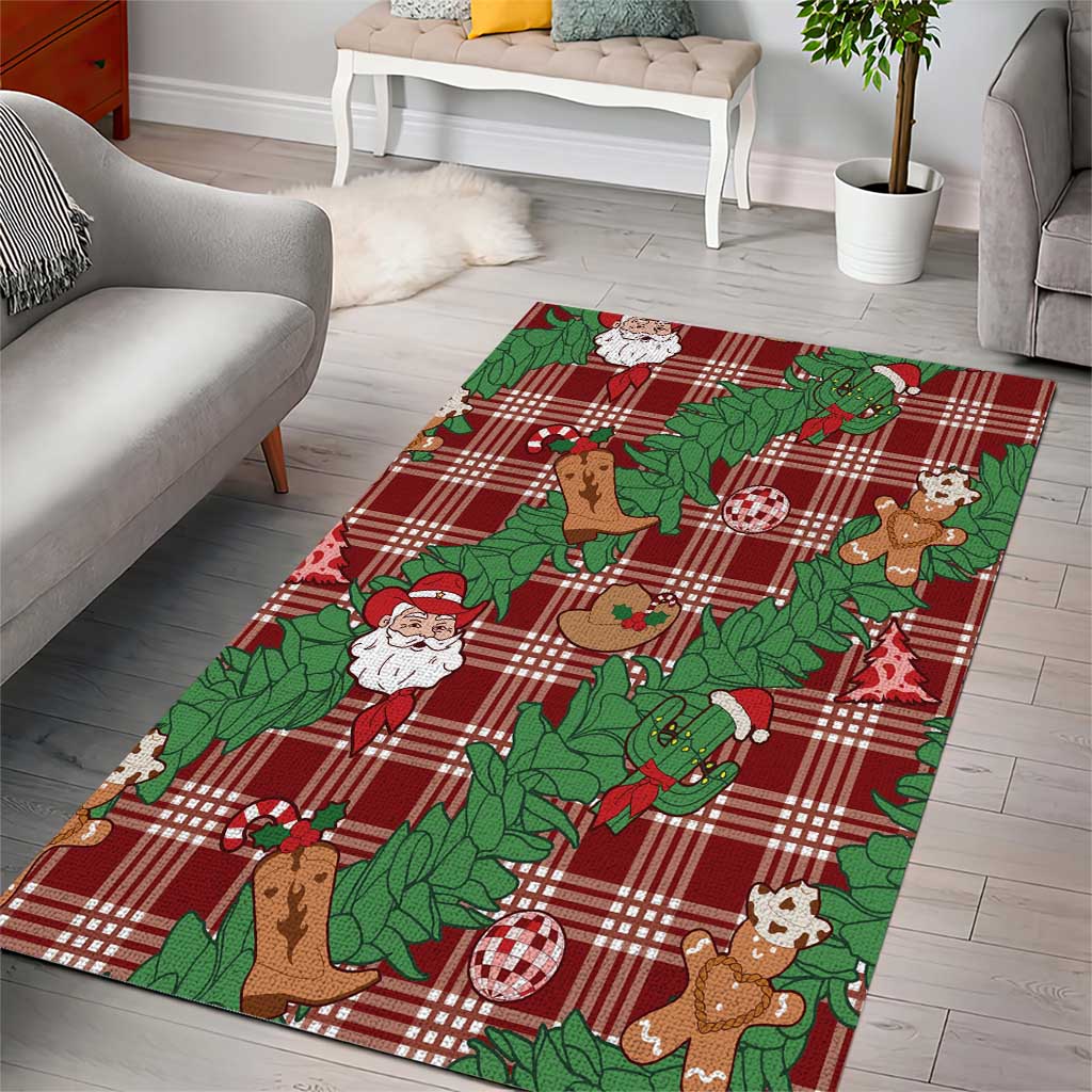 Red Palaka Hawaii Cowboy Christmas Area Rug Paniolo Mix Maile Lei - Polynesian Pride