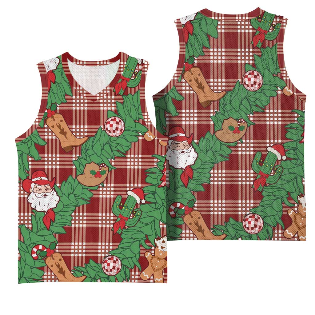 Red Palaka Hawaii Cowboy Christmas Basketball Jersey Paniolo Mix Maile Lei - Polynesian Pride