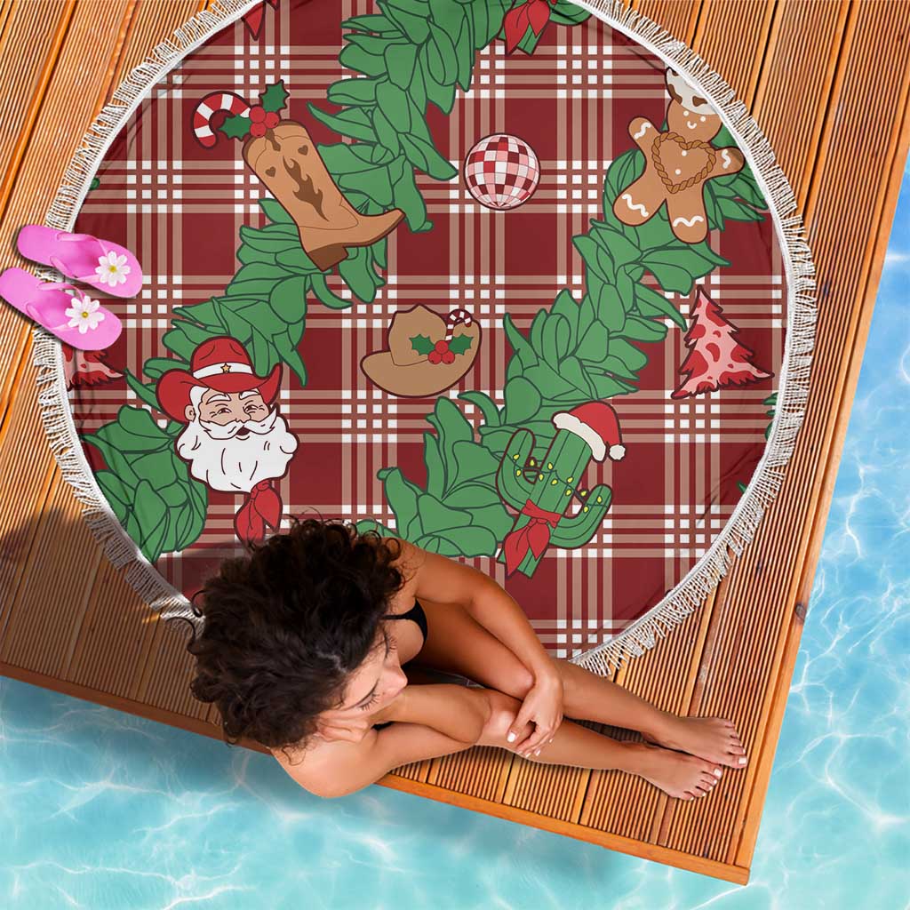 Red Palaka Hawaii Cowboy Christmas Beach Blanket Paniolo Mix Maile Lei LT7 - Polynesian Pride