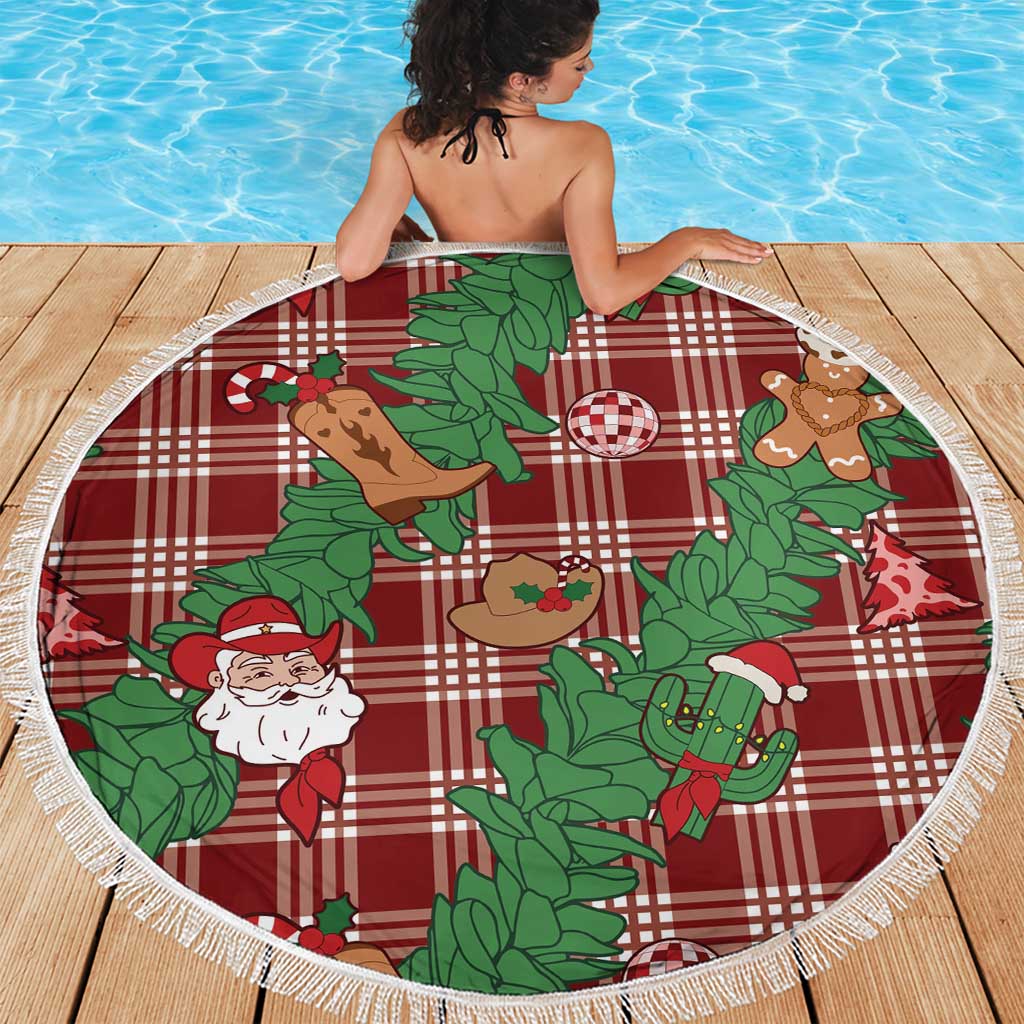 Red Palaka Hawaii Cowboy Christmas Beach Blanket Paniolo Mix Maile Lei LT7 - Polynesian Pride