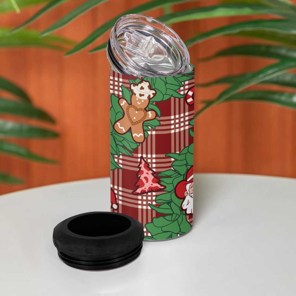 Red Palaka Hawaii Cowboy Christmas 4 in 1 Can Cooler Tumbler Paniolo Mix Maile Lei - Polynesian Pride