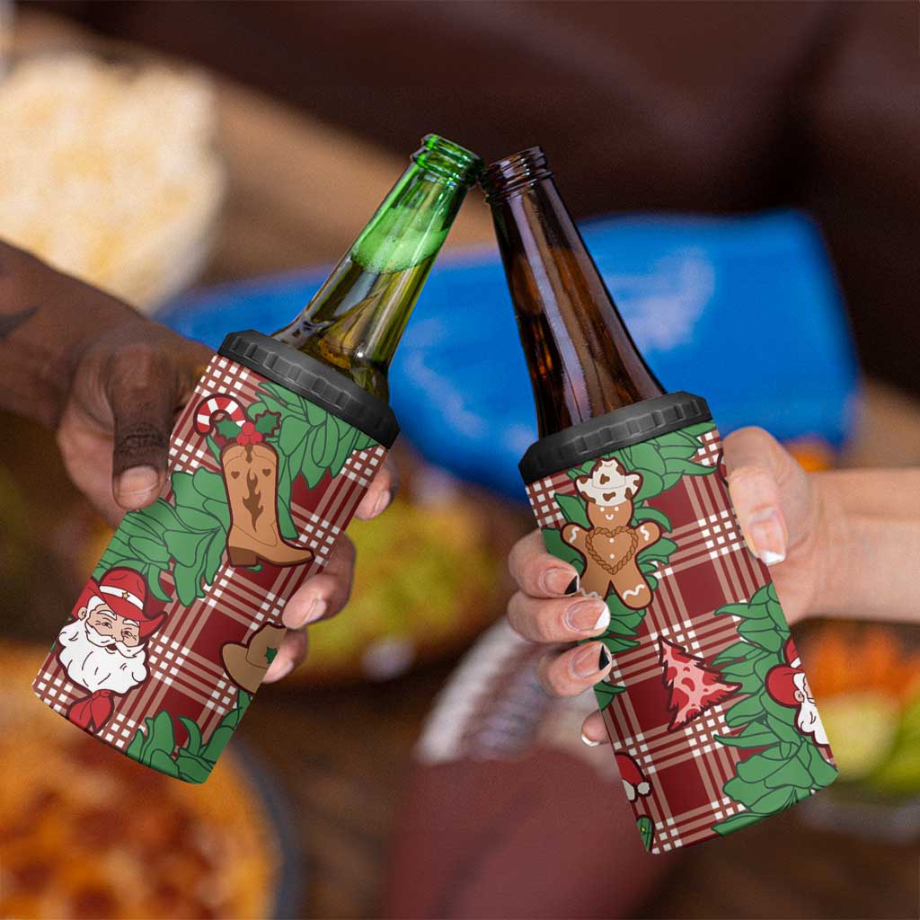 Red Palaka Hawaii Cowboy Christmas 4 in 1 Can Cooler Tumbler Paniolo Mix Maile Lei - Polynesian Pride