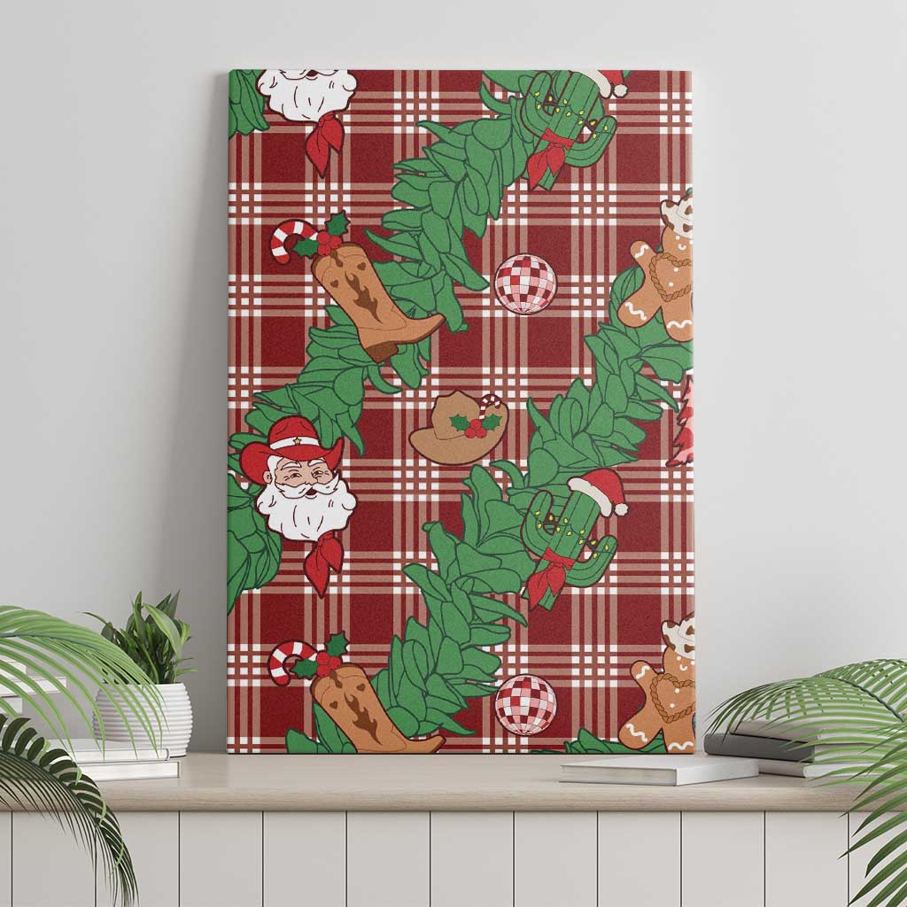 Red Palaka Hawaii Cowboy Christmas Canvas Wall Art Paniolo Mix Maile Lei - Polynesian Pride