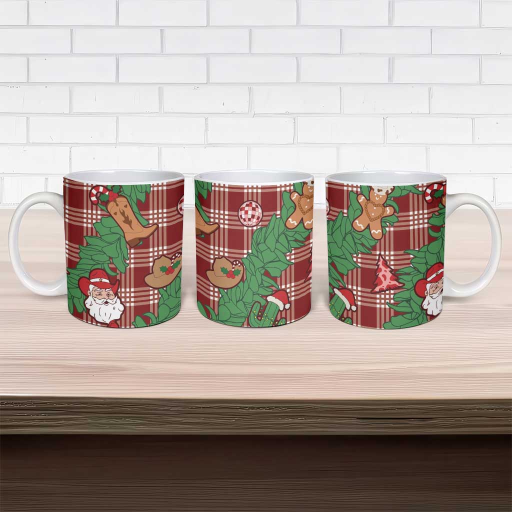 Red Palaka Hawaii Cowboy Christmas Ceramic Mug Paniolo Mix Maile Lei - Polynesian Pride