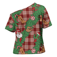 Red Palaka Hawaii Cowboy Christmas Cross Shoulder Shirt Paniolo Mix Maile Lei - Polynesian Pride