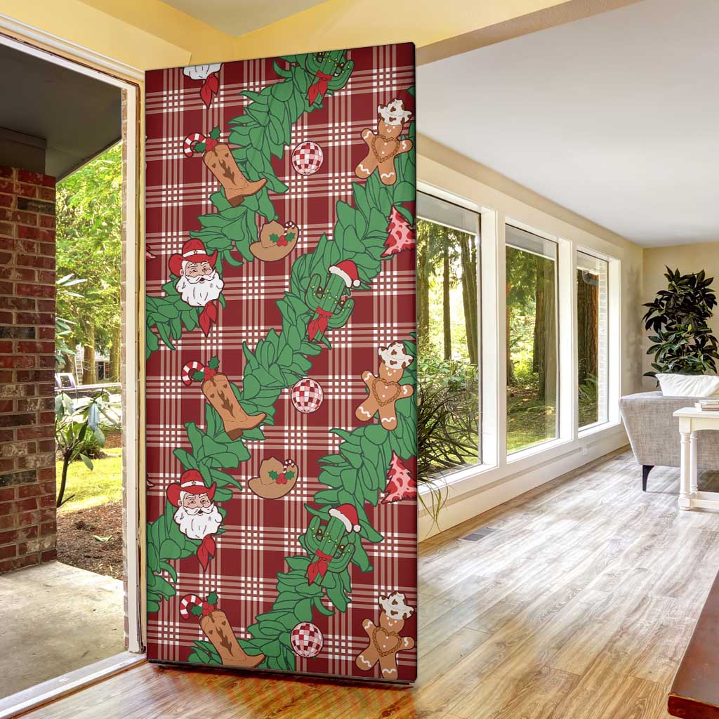 Red Palaka Hawaii Cowboy Christmas Door Cover Paniolo Mix Maile Lei - Polynesian Pride