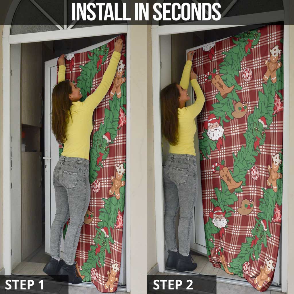 Red Palaka Hawaii Cowboy Christmas Door Cover Paniolo Mix Maile Lei - Polynesian Pride