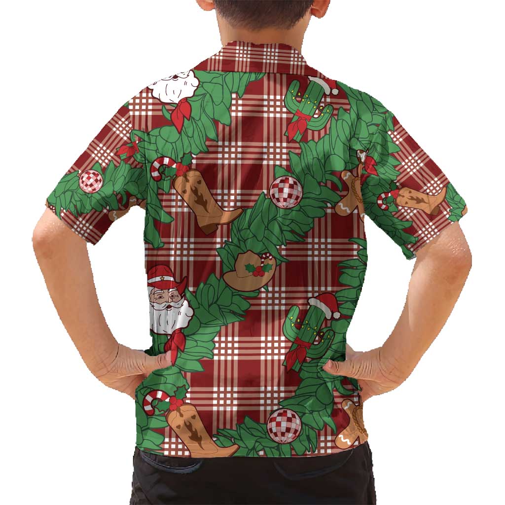 Red Palaka Hawaii Cowboy Christmas Family Matching Puletasi and Hawaiian Shirt Paniolo Mix Maile Lei - Polynesian Pride