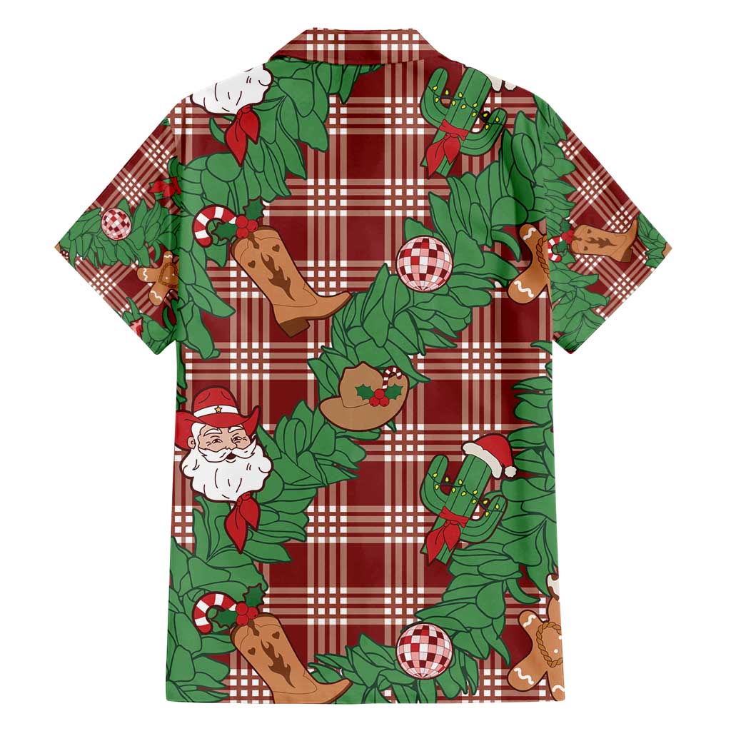 Red Palaka Hawaii Cowboy Christmas Family Matching Puletasi and Hawaiian Shirt Paniolo Mix Maile Lei - Polynesian Pride