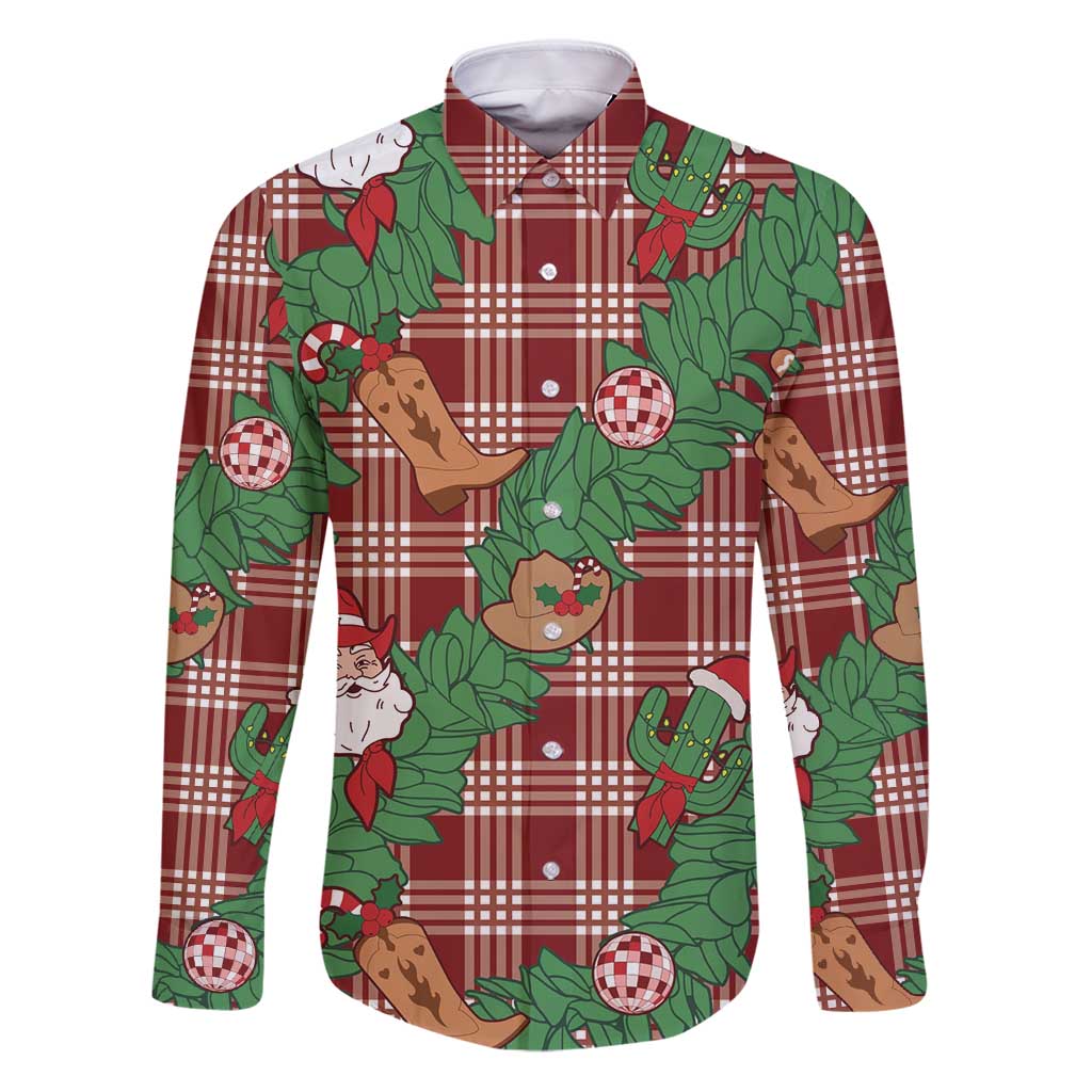 Red Palaka Hawaii Cowboy Christmas Family Matching Puletasi and Hawaiian Shirt Paniolo Mix Maile Lei - Polynesian Pride