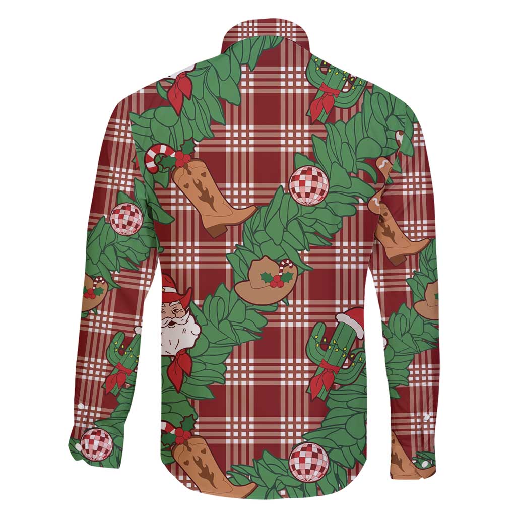 Red Palaka Hawaii Cowboy Christmas Family Matching Short Sleeve Bodycon Dress and Hawaiian Shirt Paniolo Mix Maile Lei - Polynesian Pride